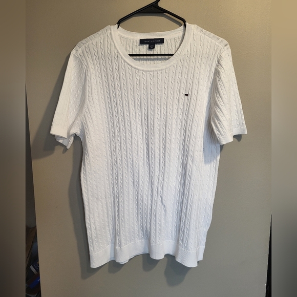 Tommy Hilfiger White Short Sleeve Cable Knit Sweater, Size XL - Picture 2 of 6